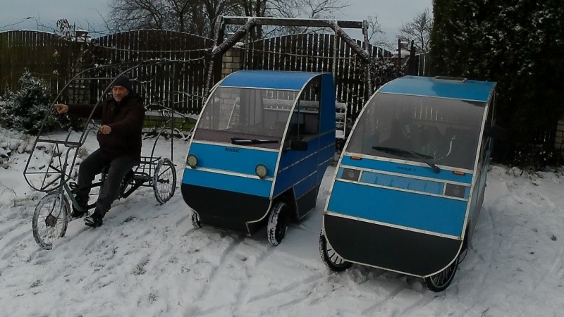 Первая поездка на веломобиле девятого поколения по снегу